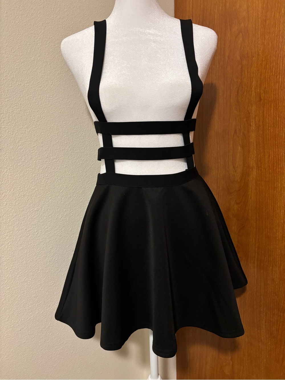 Black Strappy High-Waist Skater Skirt with Gold Zip-And a Pearl!
